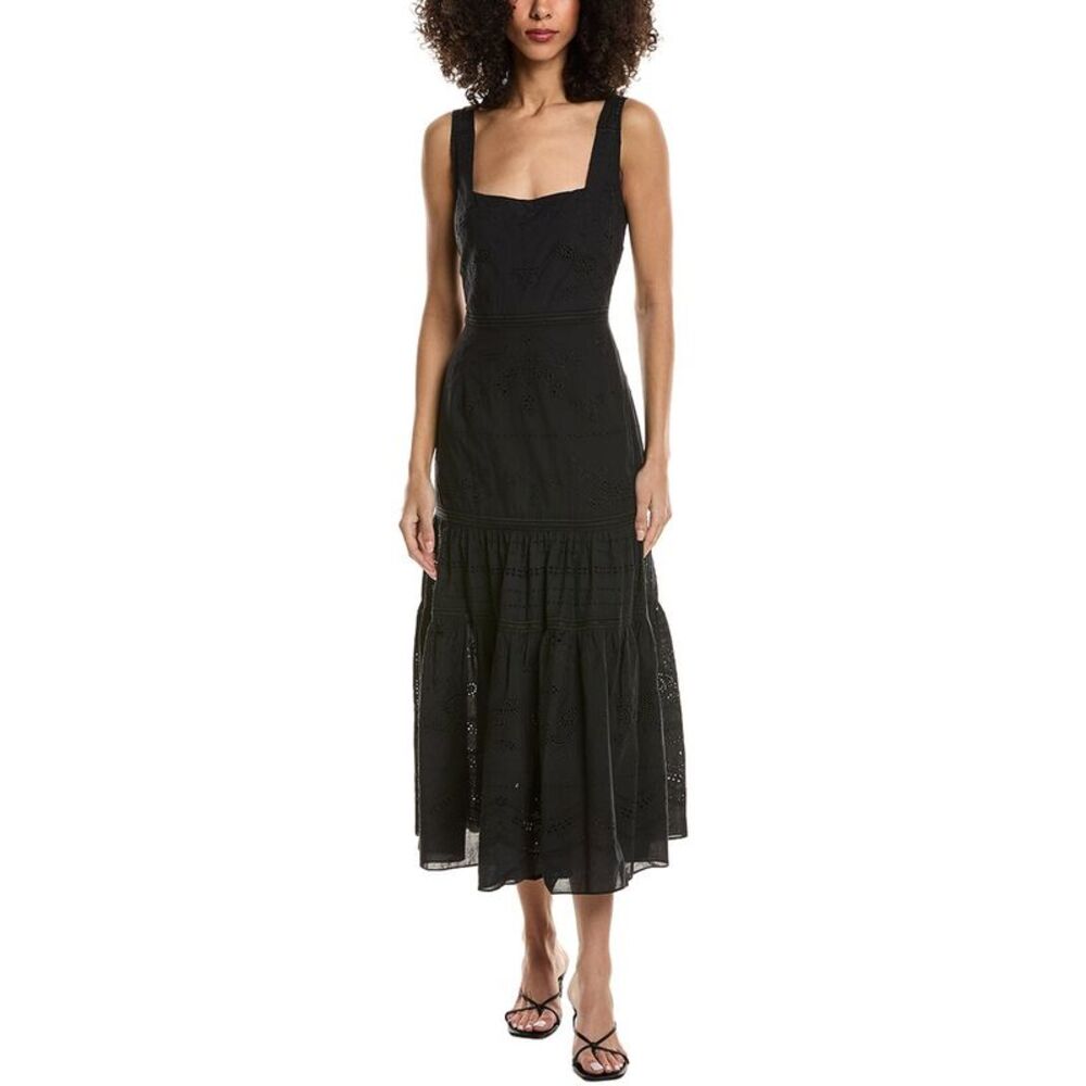 Marchesa Notte Womens  Embroidered Voile Midi Dress, Black